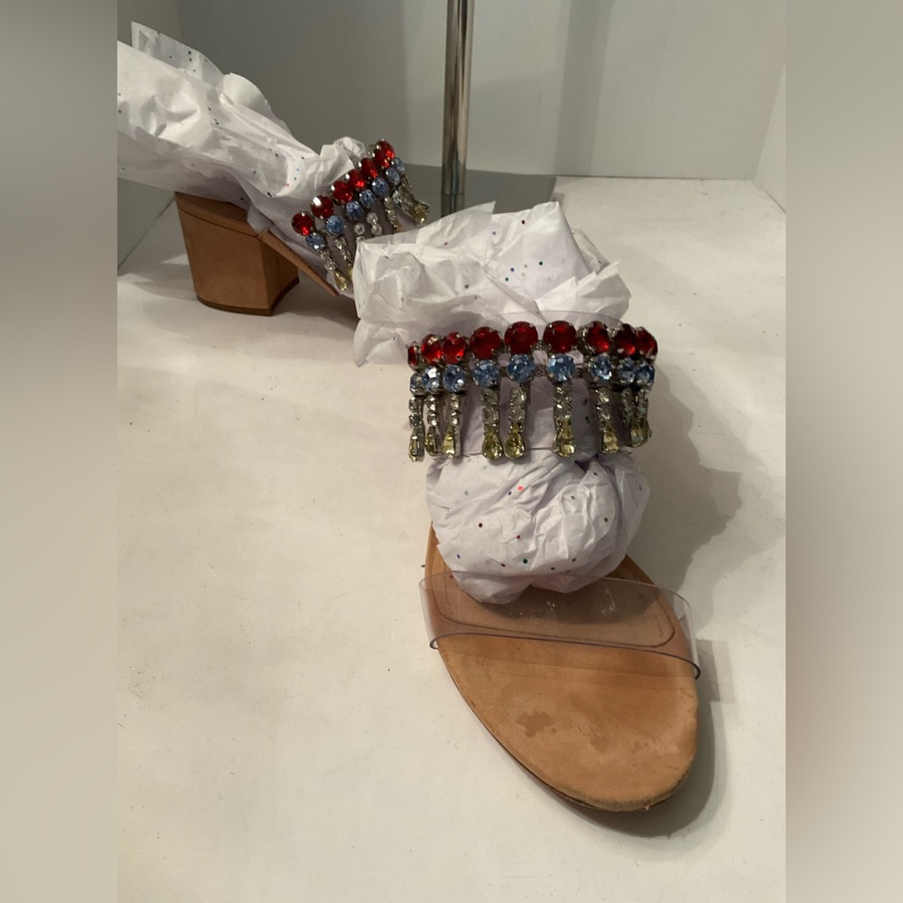 Schutz jeweled mules tan heels